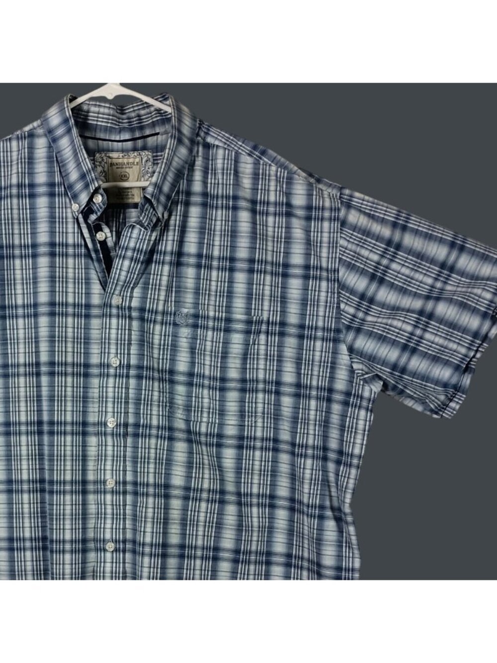 Panhandle Rough Stock Plaid Short Sleeve Shirt Mens 3XL Blue Rugged Rodeo Work